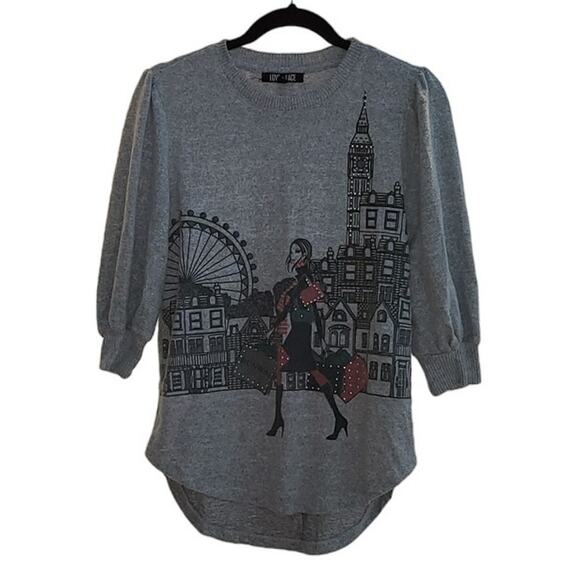 Love and Lace Knit Gray Blouse Size Small - Picture 2 of 6